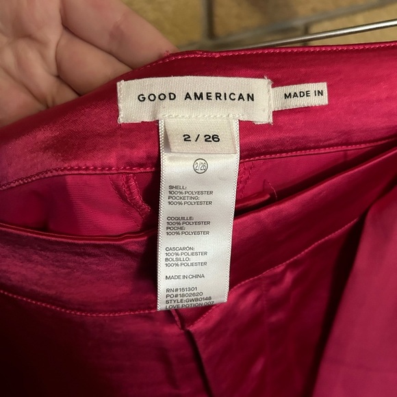 NWT Good American Wash Satin Pants Wide Leg Pink Love Potion Size 2/26 - Picture 4 of 6